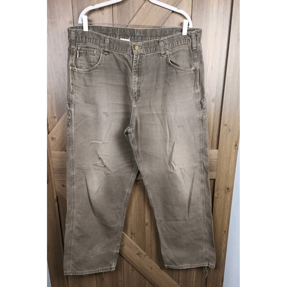 Carhartt Carpenter Work Pants Distressed Brown Canvas Utility Mens 40x32
